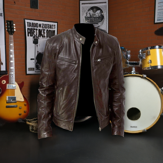 2024 Fashion Slim Stand Collar Pure Men's Leather Jacket